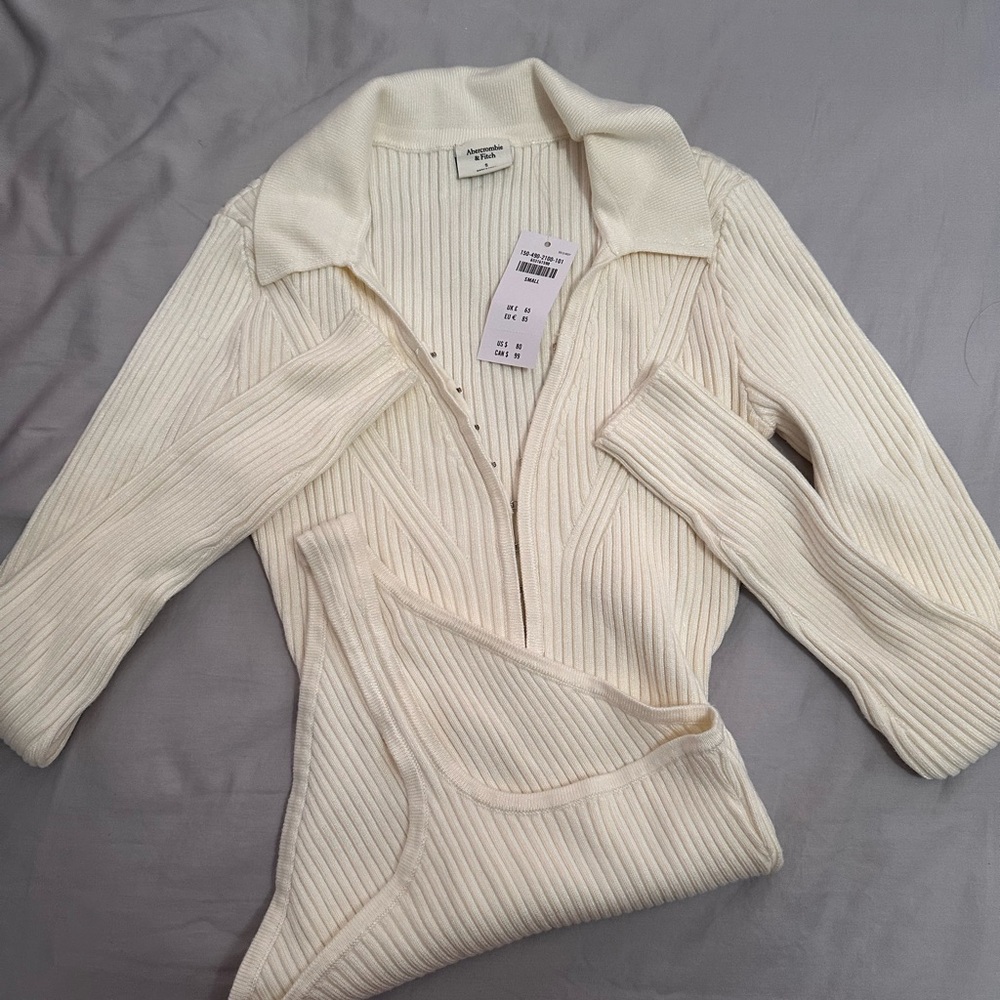Cream Ribbed Sweater by Bershka